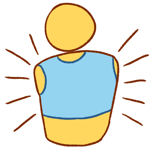  A generic yellow person wearing a blue binder. There are brown emphasis lines around the binder.